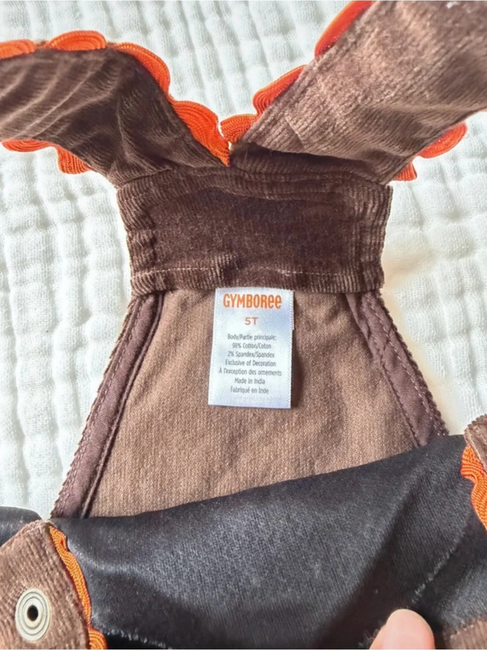 Gymboree Turkey Thanksgiving Overalls Brown Corduroy & Orange  Girl Dress Size 5